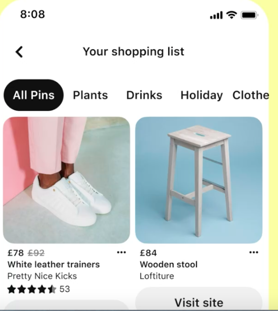 Example of a Pinterest Shopping List